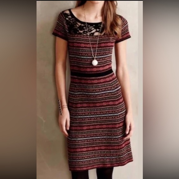 Anthropologie Dresses & Skirts - SPARROW Anthropologie Sweater Dress Boho Lace Cap Sleeve Orange Black Large